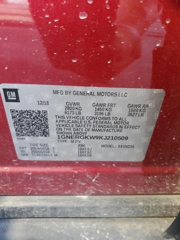 1GNERGKW9KJ210509 - 2019 CHEVROLET TRAVERSE LT Темно-червоний фото 13