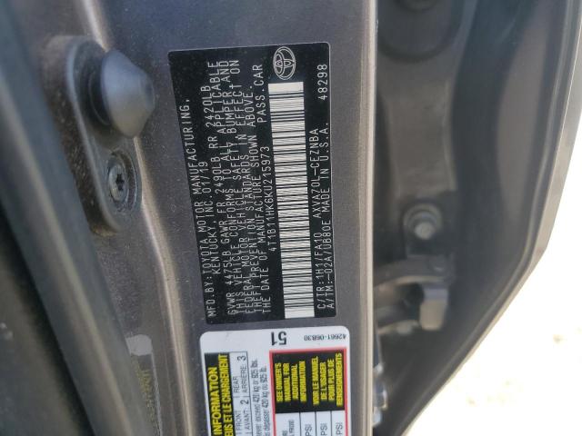 4T1B11HK6KU215973 - 2019 TOYOTA CAMRY L CHARCOAL photo 12