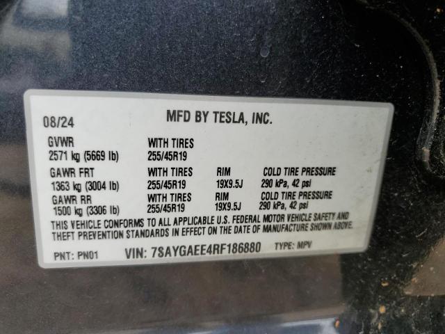 7SAYGAEE4RF186880 - 2024 TESLA MODEL Y Szary zdjęcie 12