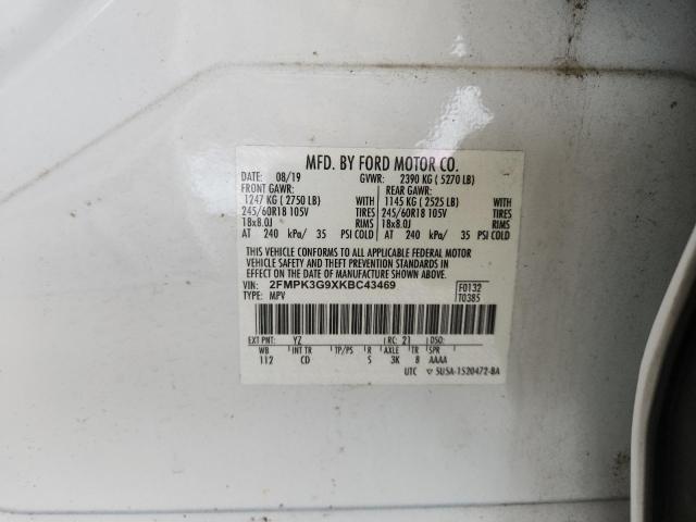 2FMPK3G9XKBC43469 - 2019 FORD EDGE SE WHITE photo 13