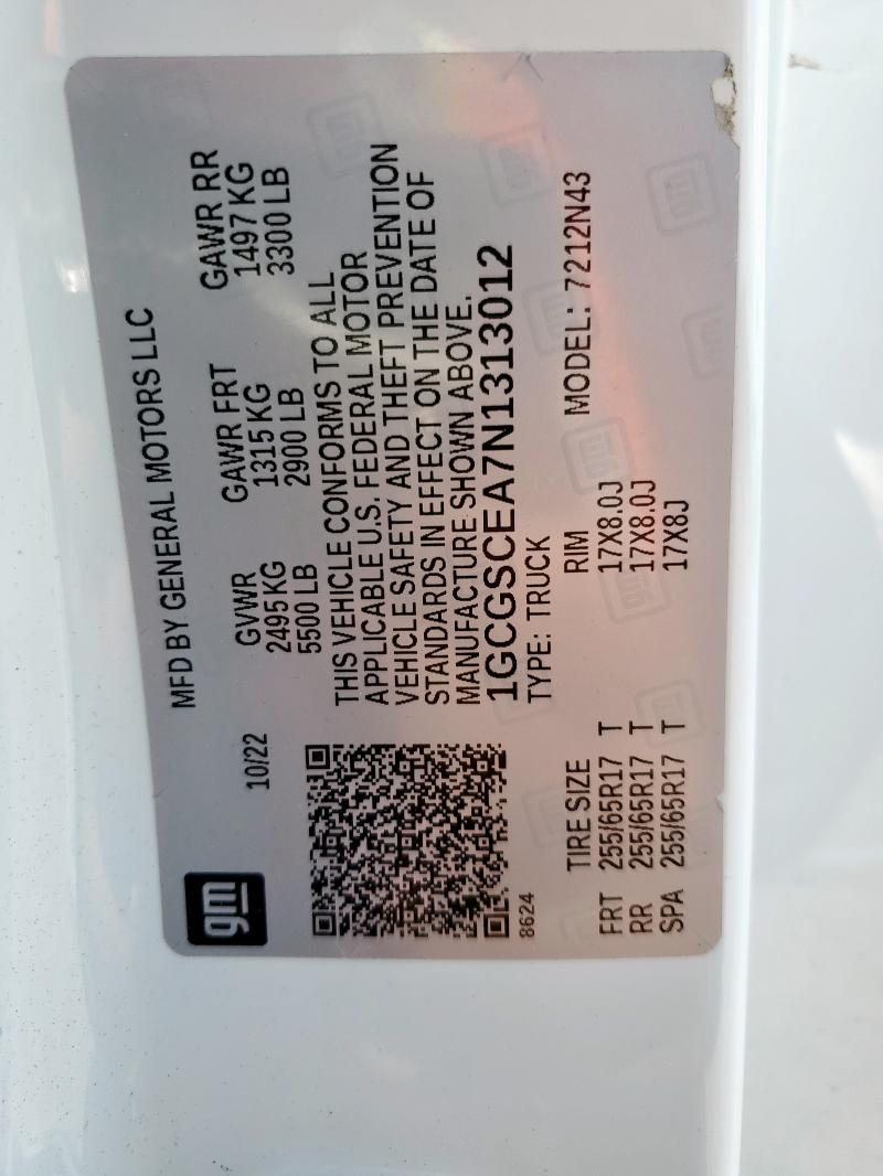 1GCGSCEA7N1313012 - 2022 CHEVROLET COLORADO LT WHITE photo 12