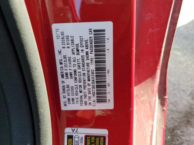 1HGCT2B03GA002862 - 2016 HONDA ACCORD TOURING RED photo 12