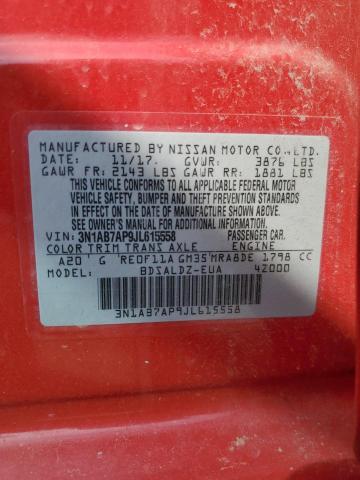 3N1AB7AP9JL615558 - 2018 NISSAN SENTRA S 红色 照片 12