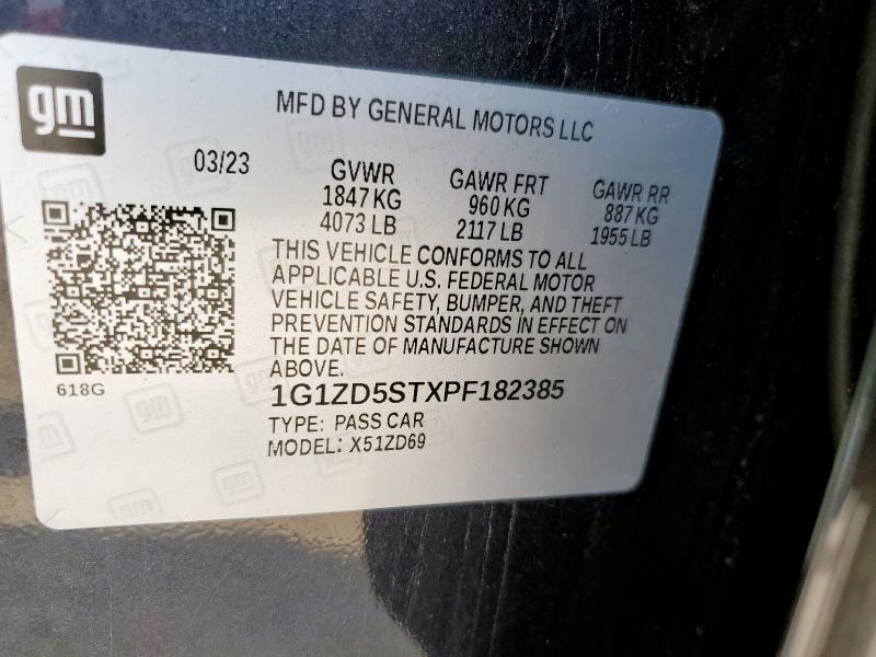 1G1ZD5STXPF182385 - 2023 CHEVROLET MALIBU LT გრაფიტი ფოტო 13