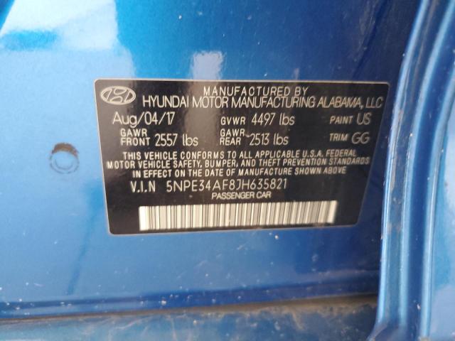 5NPE34AF8JH635821 - 2018 HYUNDAI SONATA SPORT Синий фото 12