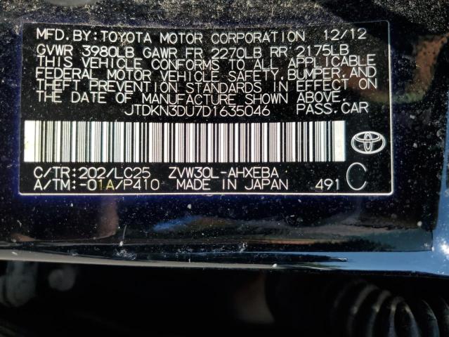 JTDKN3DU7D1635046 - 2013 TOYOTA PRIUS Noir photo 12