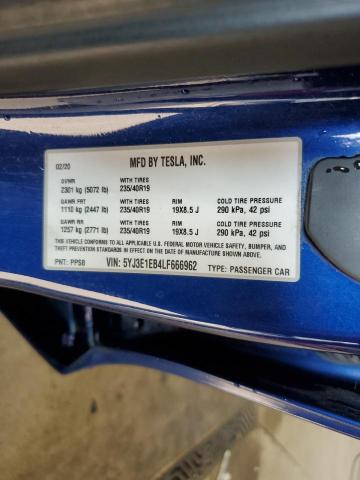 5YJ3E1EB4LF666962 - 2020 TESLA MODEL 3 Mavi foto 13