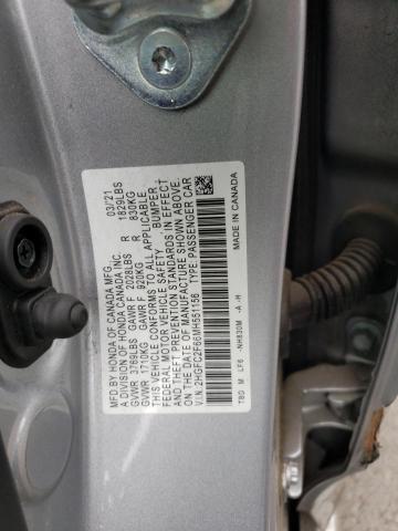 2HGFC2F66MH551156 - 2021 HONDA CIVIC LX SILVER photo 12