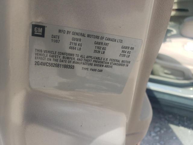 2G4WC582681188393 - 2008 BUICK LACROSSE CX 米色 照片 12