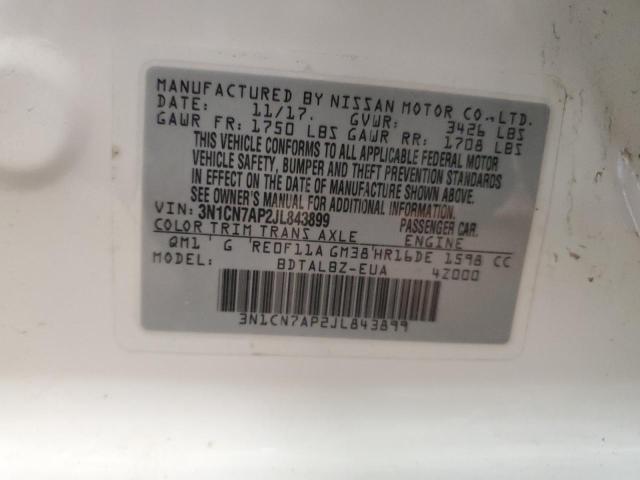 3N1CN7AP2JL843899 - 2018 NISSAN VERSA S 白色 照片 13