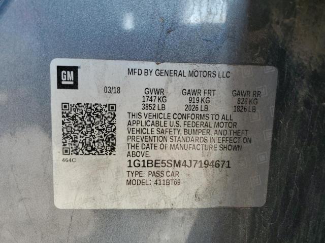 1G1BE5SM4J7194671 - 2018 CHEVROLET CRUZE LT 灰色 照片 12