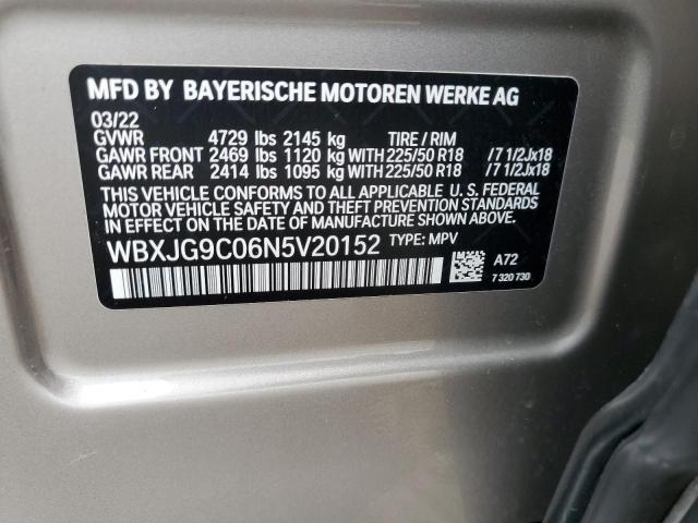 WBXJG9C06N5V20152 - 2022 BMW X1 XDRIVE28I BEIGE photo 12