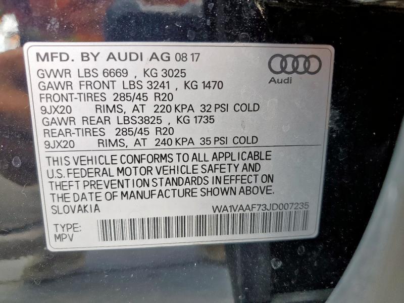 WA1VAAF73JD007235 - 2018 AUDI Q7 PRESTIGE BLACK photo 13