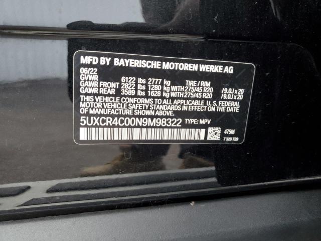 5UXCR4C00N9M98322 - 2022 BMW X5 SDRIVE 40I BLACK photo 12