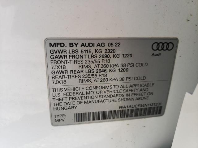 WA1AUCF34N1131231 - 2022 AUDI Q3 PREMIUM 40 WHITE photo 13