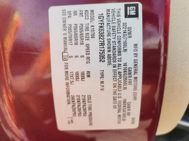 1GYFK63827R175052 - 2007 CADILLAC ESCALADE LUXURY Бордовий фото 13