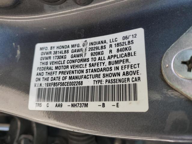 19XFB5F56CE002268 - 2012 HONDA CIVIC NATURAL GAS GRAY photo 12