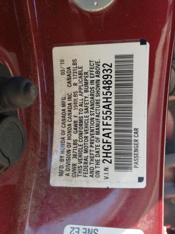 2HGFA1F55AH548932 - 2010 HONDA CIVIC LX ბურგუნდია ფოტო 12