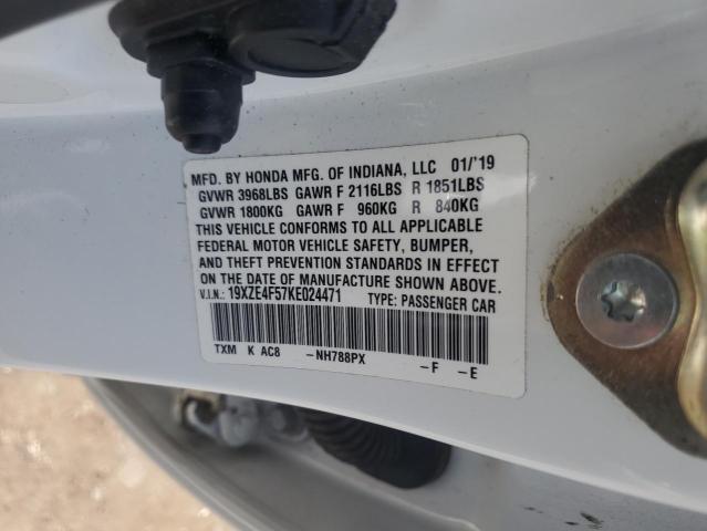 19XZE4F57KE024471 - 2019 HONDA INSIGHT EX WHITE photo 12