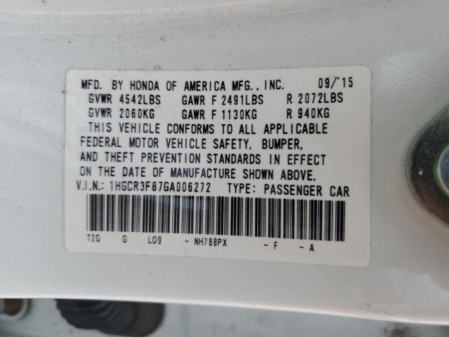 1HGCR3F87GA006272 - 2016 HONDA ACCORD EXL WHITE photo 12