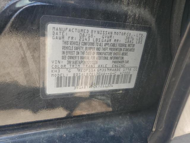 3N1AB7AP0KY211326 - 2019 NISSAN SENTRA S შავი ფოტო 13