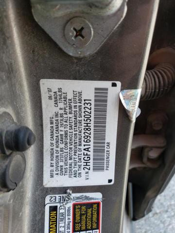 2HGFA16928H502231 - 2008 HONDA CIVIC EXL ნაცრისფერი ფოტო 12