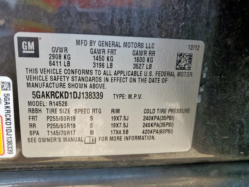 5GAKRCKD1DJ138339 - 2013 BUICK ENCLAVE Մոխրագույն լուսանկար 13