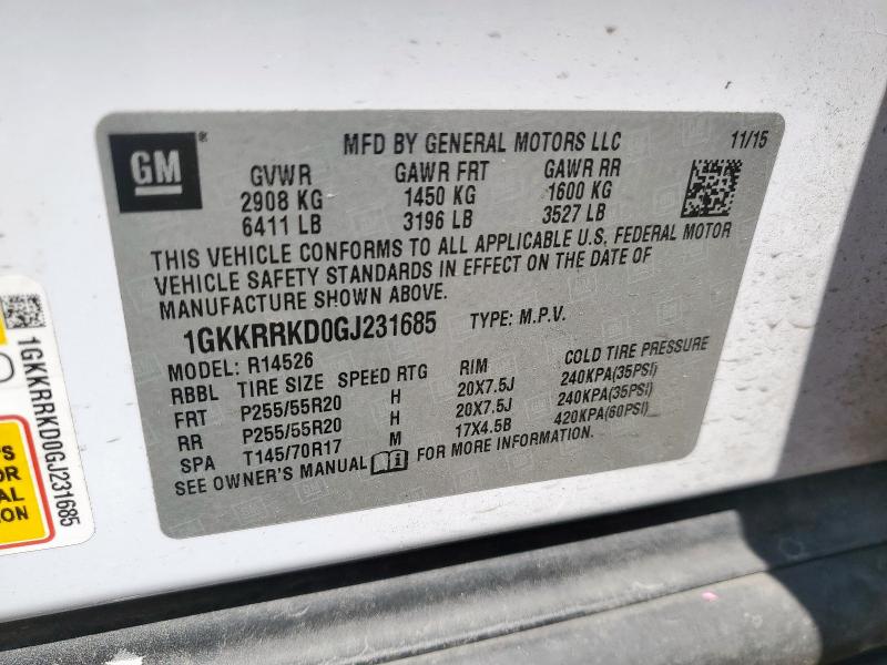 1GKKRRKD0GJ231685 - 2016 GMC ACADIA SLT-1 თეთრი ფოტო 14