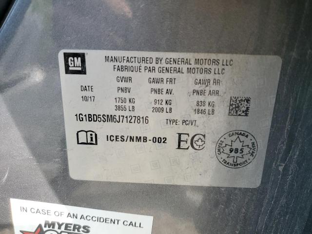 1G1BD5SM6J7127816 - 2018 CHEVROLET CRUZE LT ნაცრისფერი ფოტო 12