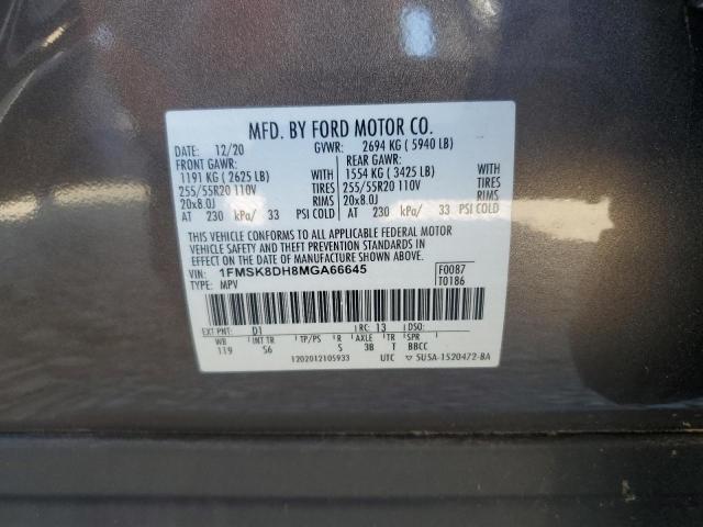 1FMSK8DH8MGA66645 - 2021 FORD EXPLORER XLT ყავისფერი ფოტო 13