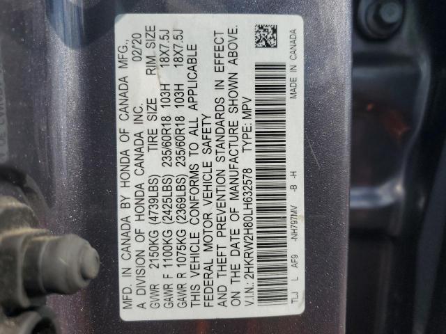 2HKRW2H80LH632578 - 2020 HONDA CR-V EXL GRAY photo 14