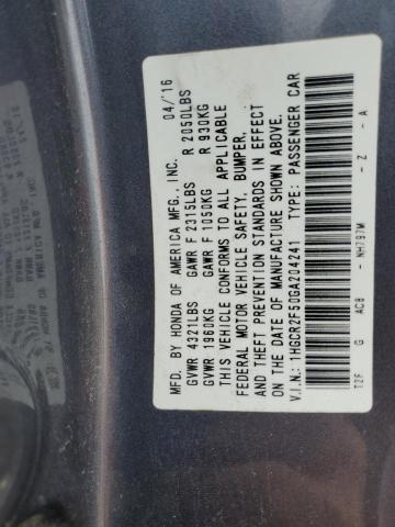 1HGCR2F50GA204241 - 2016 HONDA ACCORD SPORT GRAY photo 12