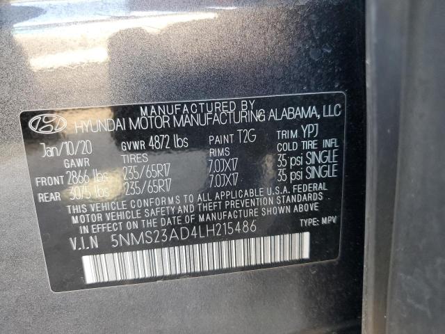 5NMS23AD4LH215486 - 2020 HYUNDAI SANTA FE SE GRAY photo 13