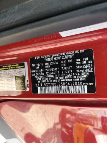 5XYZUDLB5HG417040 - 2017 HYUNDAI SANTA FE S RED photo 13