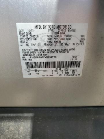 1FM5K8F87DGB51759 - 2013 FORD EXPLORER LIMITED Gümüş foto 14