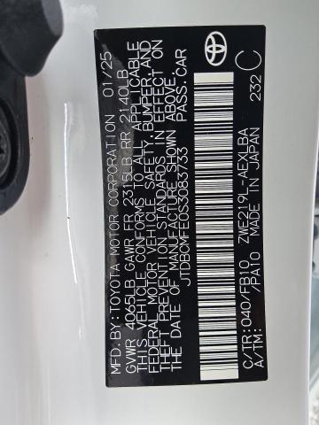 JTDBCMFE0S3083733 - 2025 TOYOTA COROLLA LE 白色 照片 12