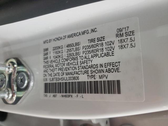5J8TB3H5XJL003806 - 2018 ACURA RDX TECHNOLOGY თეთრი ფოტო 12