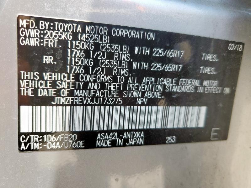 JTMZFREVXJJ173275 - 2018 TOYOTA RAV4 LE Argent photo 13