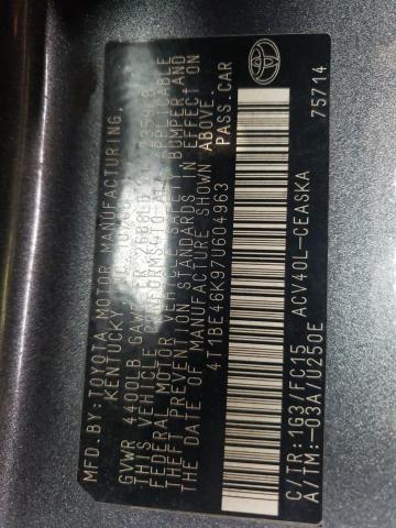 4T1BE46K97U604963 - 2007 TOYOTA CAMRY CE 灰色 照片 12