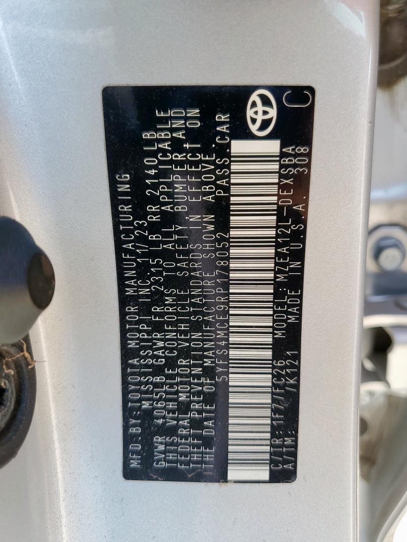 5YFS4MCE9RP178052 - 2024 TOYOTA COROLLA SE ვერცხლისფერი ფოტო 12