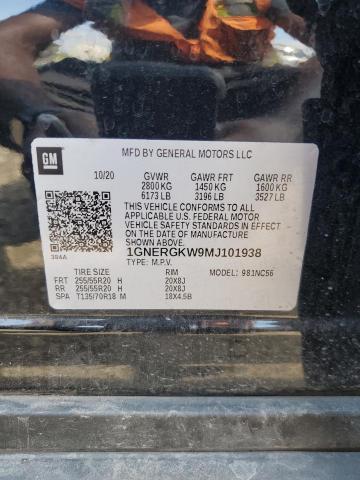 1GNERGKW9MJ101938 - 2021 CHEVROLET TRAVERSE LT BLACK photo 13