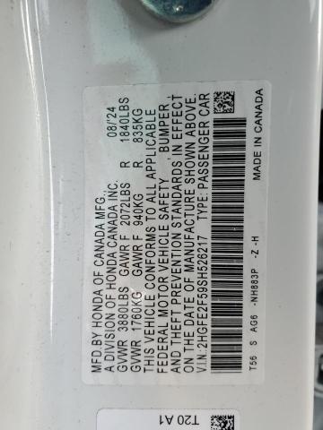 2HGFE2F59SH526217 - 2025 HONDA CIVIC SPORT WHITE photo 12