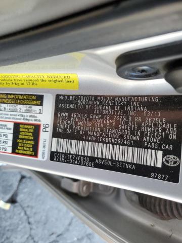 4T4BF1FK8DR297461 - 2013 TOYOTA CAMRY L SILVER photo 13