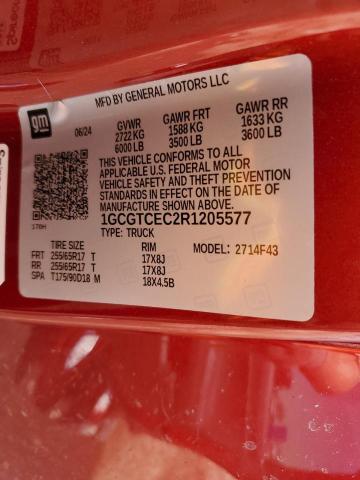 1GCGTCEC2R1205577 - 2024 CHEVROLET COLORADO LT BURGUNDY photo 12