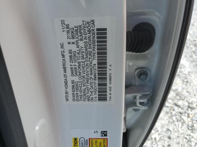 1HGCV1F18MA012774 - 2021 HONDA ACCORD LX WHITE photo 12