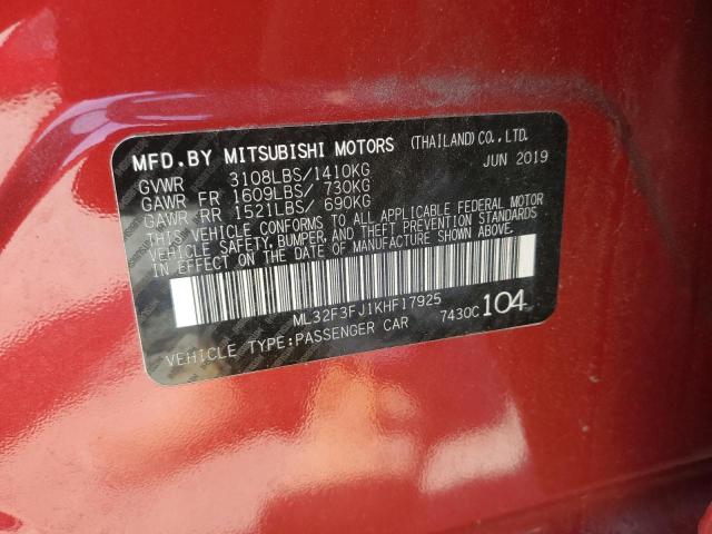 ML32F3FJ1KHF17925 - 2019 MITSUBISHI MIRAGE G4 ES Kırmızı fotoğraf 12