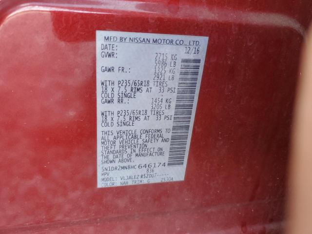 5N1DR2MN8HC646174 - 2017 NISSAN PATHFINDER S RED photo 13