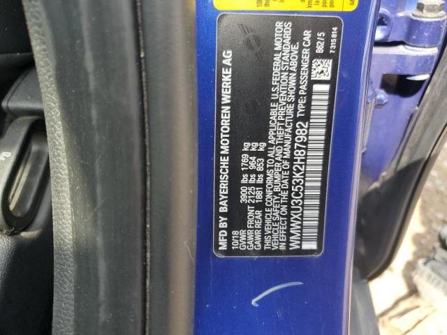 WMWXU3C53K2H87982 - 2019 MINI COOPER S 蓝色 照片 12