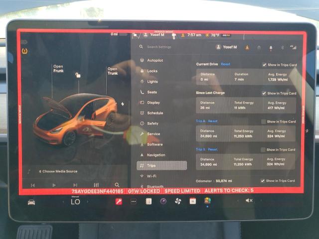 7SAYGDEE3NF440185 - 2022 TESLA MODEL Y Szary zdjęcie 9