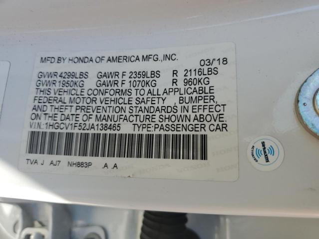 1HGCV1F52JA138465 - 2018 HONDA ACCORD EXL Ağ foto 12